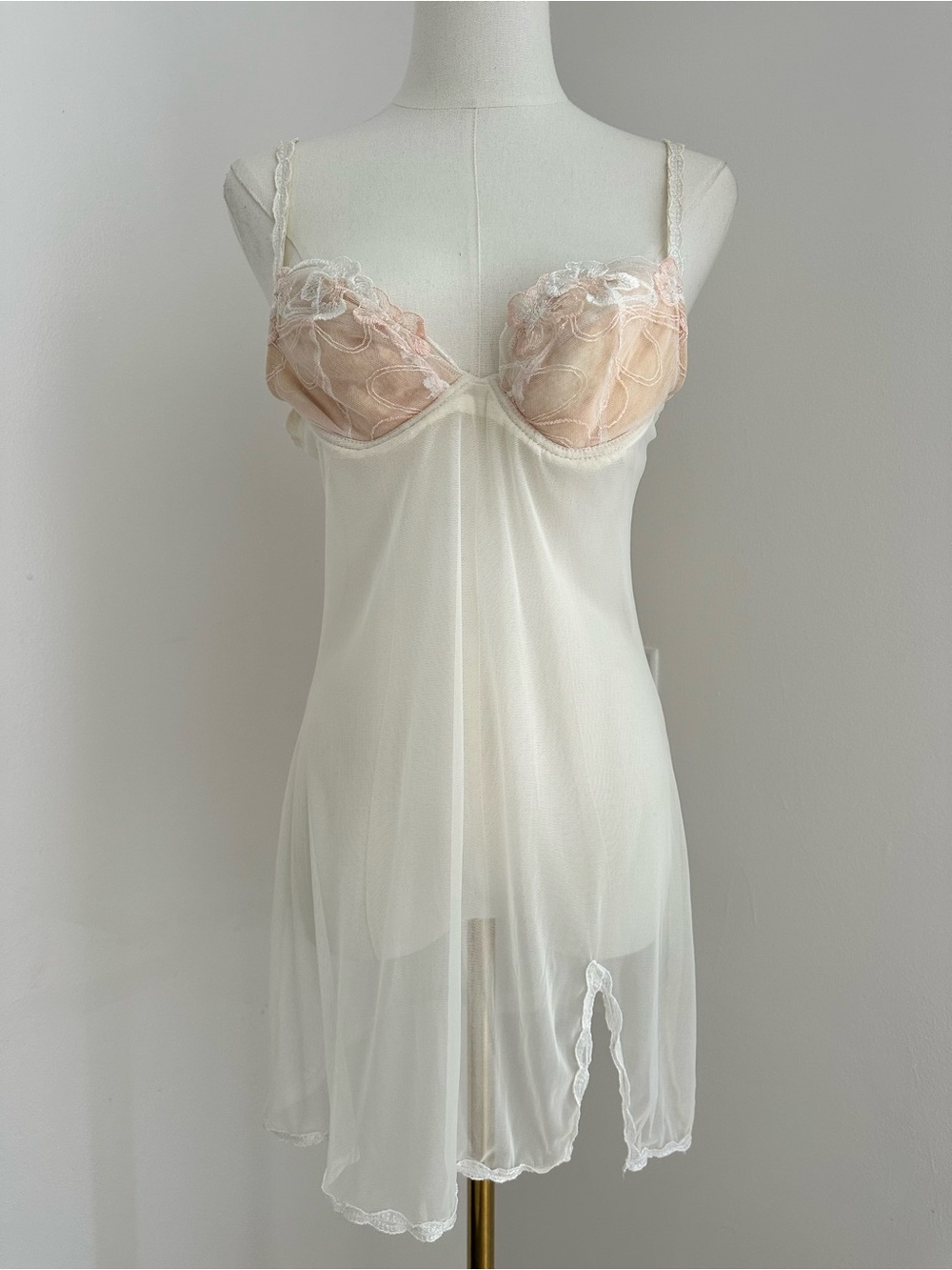 La Perla x Malizia Sheer Ivory & Blush Lace Babydoll Chemise